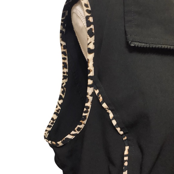 CJ BANKS BLACK WITH LEOPARD PRINT TRIM ZIP-UP SLEEVELESS VEST/ Size 1X - Picture 6 of 11